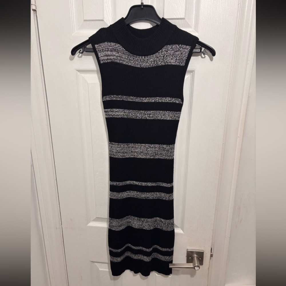 Black and Gray Striped Sleeveless Dress